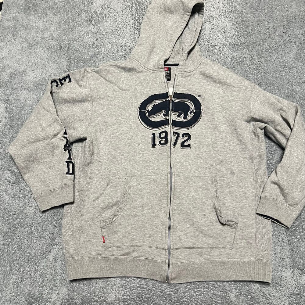 ECKO Hoodie Mens XXL Zip Hoody Sweatshirt Gray Distressed *